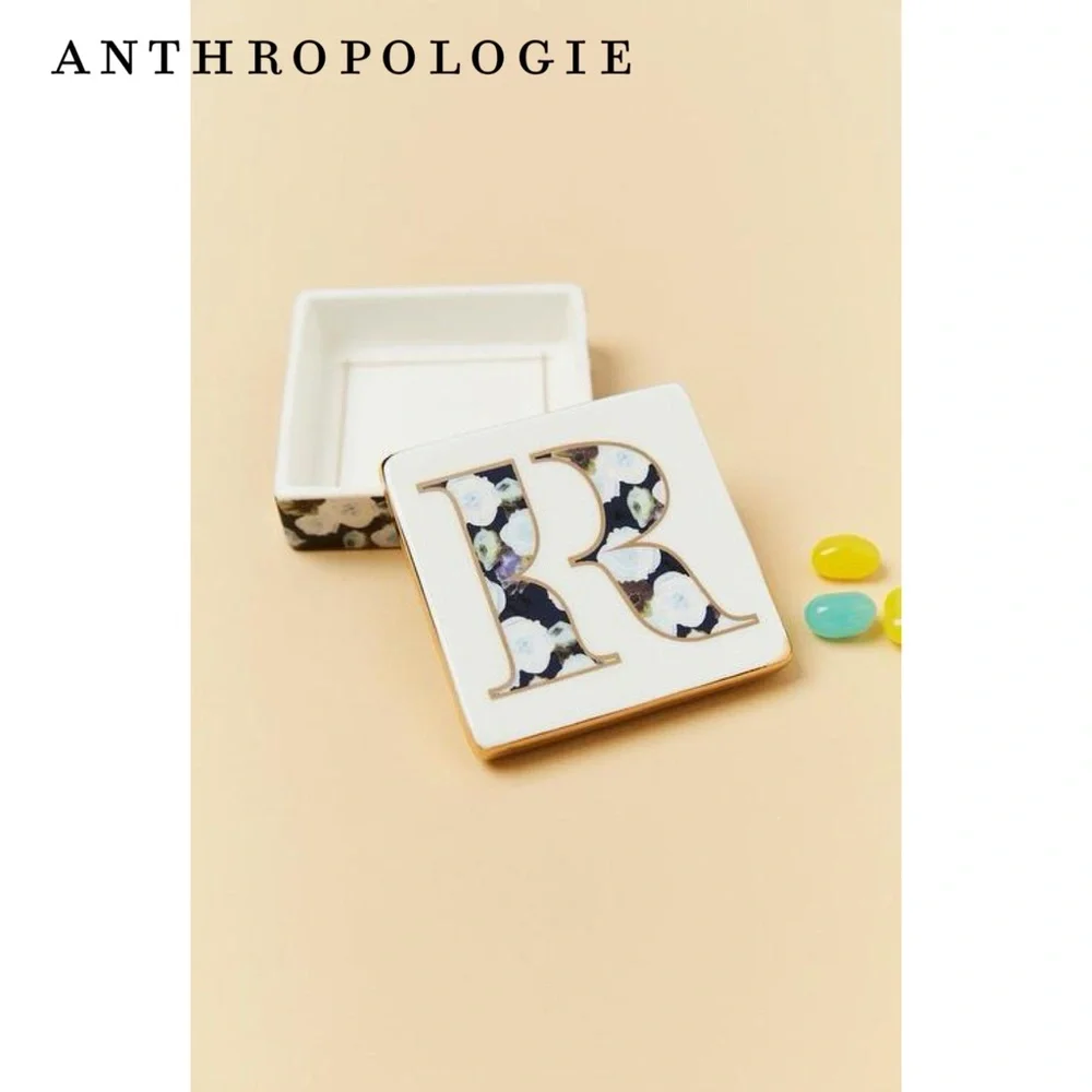 Anthropologie Monogram Lidded Jewelry Box